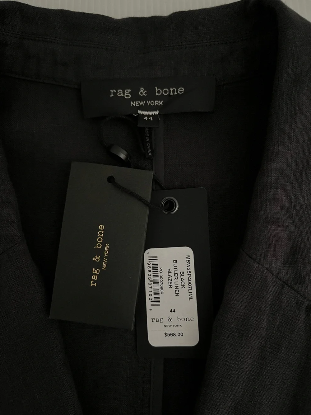RAG & BONE WASHED DISTRESSED 100% FINE LINEN Notch Collar Blazer